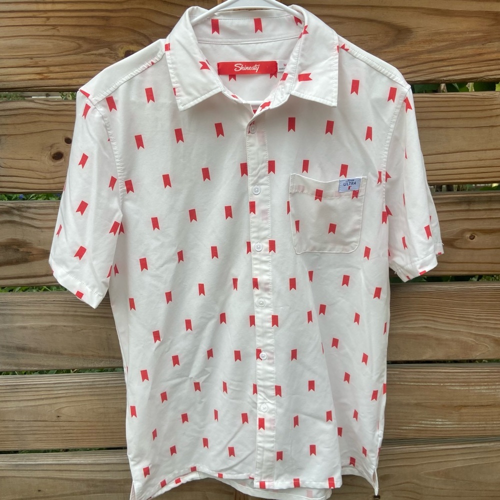 Michelob Ultra All Over Logo Print Button Down Dress Shirt